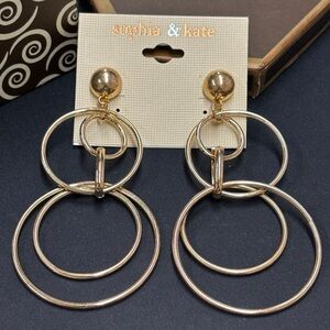 Gold Triple-Hoop Drop Statement Earrings